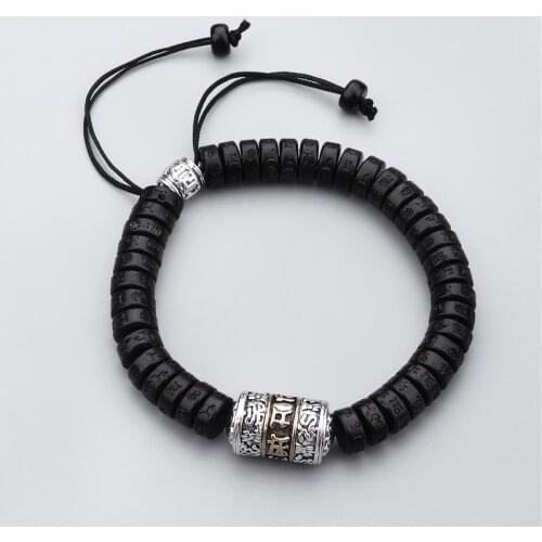 VintageTibetan Buddhism Coconut Shell Beads Women Men 's Bracelets Mantra Words Charm Jewelry Lucky Bracelets