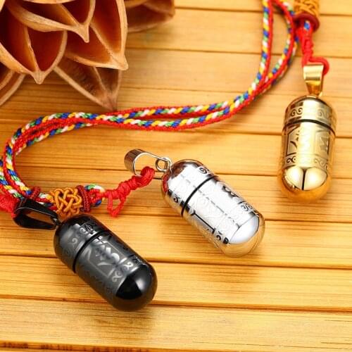 Buddhism Six Words Openable Necklace Women Men OM Mantra Prayer Wheel Mantra Bottle Urn Pendant Stainless Steel Jewelry