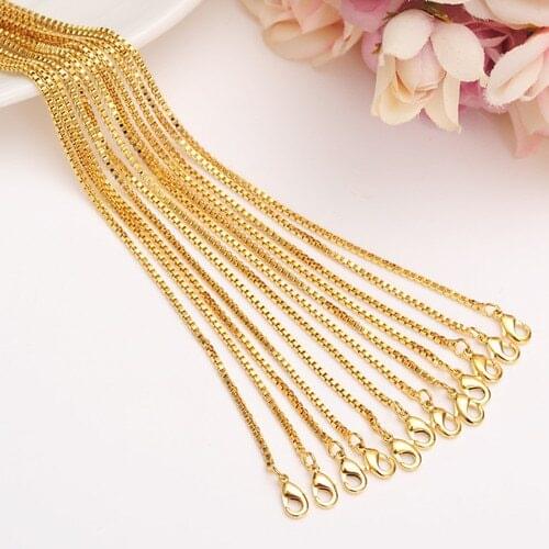 24k Fine Solid Gold FINISH select Girl Women/Men 12pcs/Lot assemble Length 50CM Wholesale Small Size Chain Thin Necklaces
