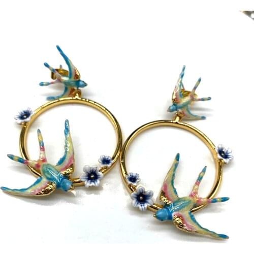 CSxjd 2021 New Hand painted Enamel Cute Little Swallow earrings Women Fashion Jewelry