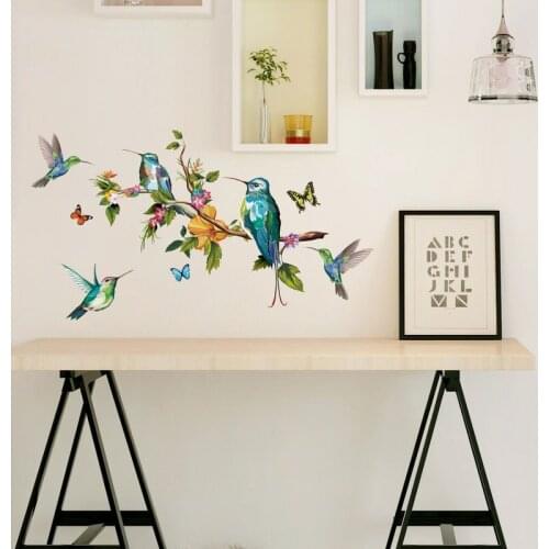 Color Butterfly Branch Bird Wall Stickers for Living Room TV Background Home Personalized Decorative Wallpaper 25*70*2pcs