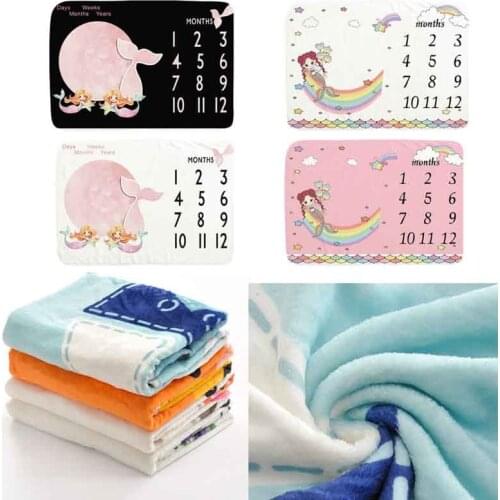 Baby Monthly Record Growth Milestone Blanket Newborn Soft Flannel Swaddle Wrap Photography Props Creative Background