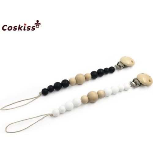 Baby Silicone Teether Wooden Pacifier Clip Newborn Baby Girl/Boy Soother Clip Chew Beads DIY Natural Baby Teething Grasping Toy