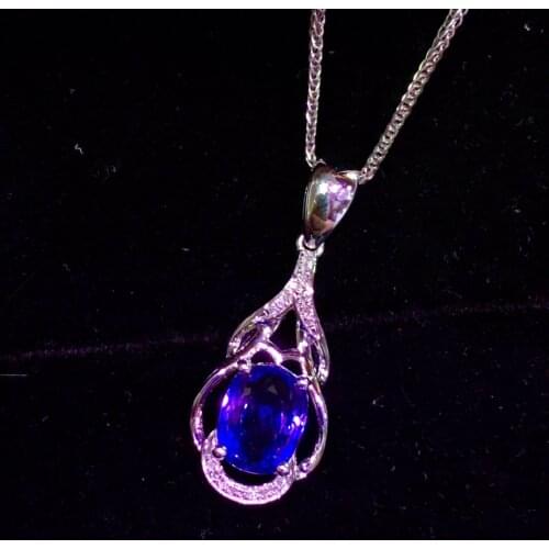 E429 Fine Jewelry Tanzania Origin Real 18K White Gold Natural Blue Tanzanite 2.6ct Diamonds Fine Chic Pendant Necklace