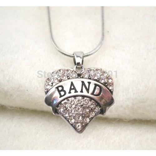 Best selling 50pcs a lot rhodium plated BAND crystal heart pendant necklace(A1119)
