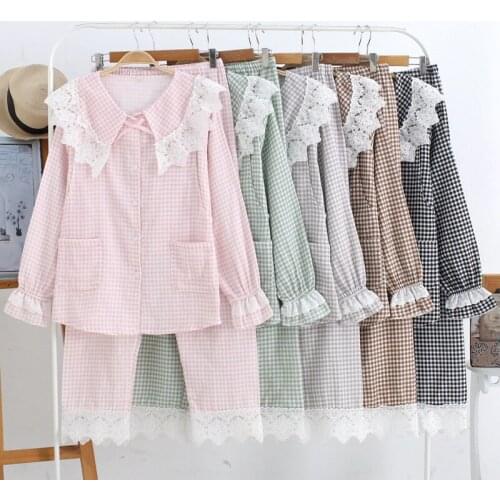 Fdfklak Cotton Pijamas Maternity Pajamas For Pregnant Spring Autumn New Plaid Breastfeeding Pajamas Pink Pijamas Mujer