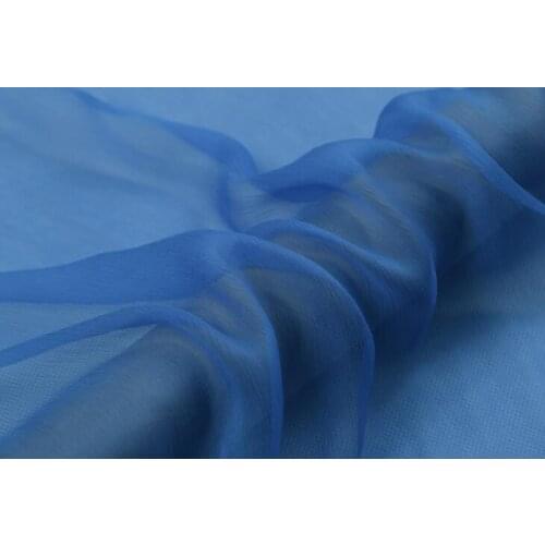 Howmay 100% pure silk fabric crinkle georgette 5m/m 135cm 51" sapphire blue 120# lightweight soft tulle for scarf or dress