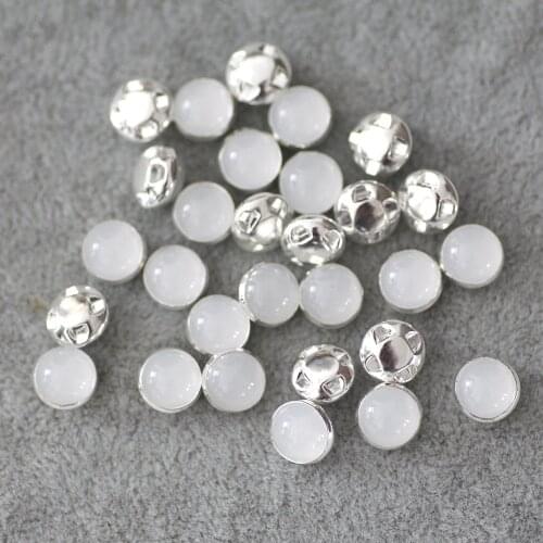 8mm 50pcs/lot White opal Round silver Plate Sew on Beads for Dresses, Sew On Rhinestones beads for jewelry making, Sew on Button