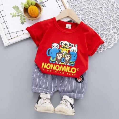Summer Baby Short Sleeve for Clothing Boys and Girls Cotton Clothes Sets for Children Cartoon Zoo Two Clothes Sets for Babies
