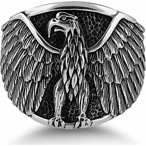Men Handmade Silver Ring With Large Eagle Motif, Made in Turkey, Solid 925 Sterling Silver