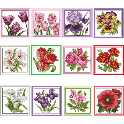 Flower of Happiness Mini Handmade Cross Stitch Kit 14ct 11ct Plant Flower Series Pattern DIY Canvas Embroidery Kit Needlework