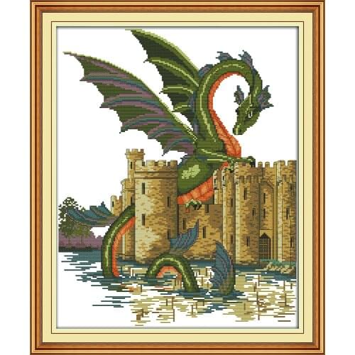 Joy Sunday Dragon and castle Counted Cross Stitch14 11CT Cross Stitch Sets Cross Stitch Kit for Embroidery Home Decor Needlework