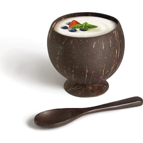 1pcs Natural Coconut Bowl set cup shell with foot anti-skidding salad Noodle Rice fruit snack wood Tableware restaurant kitchen