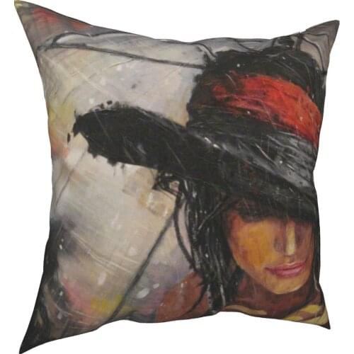 Hand painted hat beauty print pillow decoration cushion cover cushion cover 45 cm linen pillow residential culture