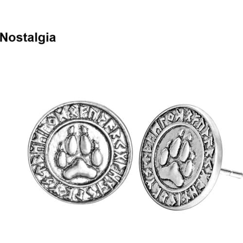 Nostalgia Bear Paw Slavic God Symbol Warding Veles Viking Runes Amulet Charm Stud Earrings Jewelry Earrings
