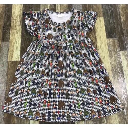 Newest Hot selling childrens clothes girls Summer clothes flutter in a variety of character prints dress
