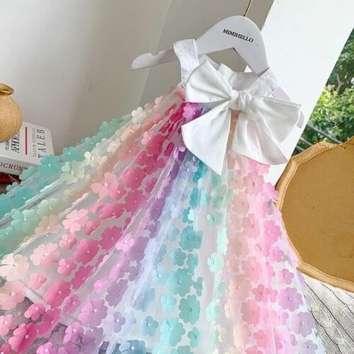 New Summer Princess Dress For Baby Girls Sleeveless Rainbow Kids Birthday Party Dresses For Girls Children Clothes Girl Vestidos