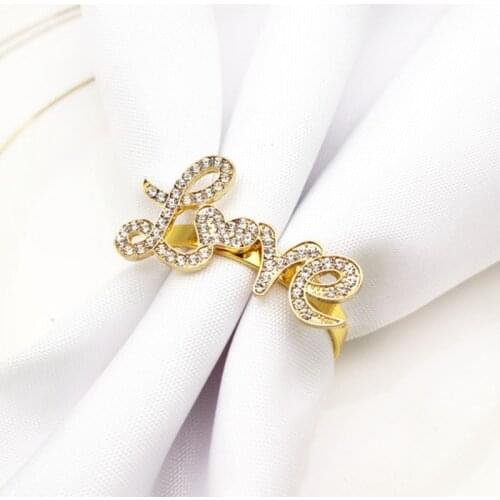 New Arrival 6Pcs/12Pcs Rhinestone Alphabet Napkin Ring Alloy Napkin Buckle Wedding Holiday Home Restaurant Table Decoration Ring