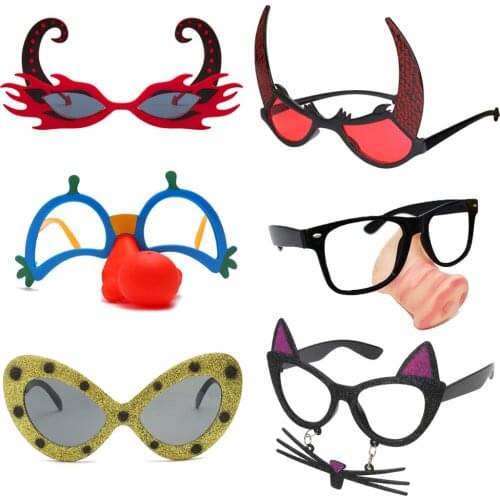 Halloween Glasses Horns Clown Smiley Red Nose Glasses Holiday Party Tricky Photo Props Demon Funny Glasses For Children Adult