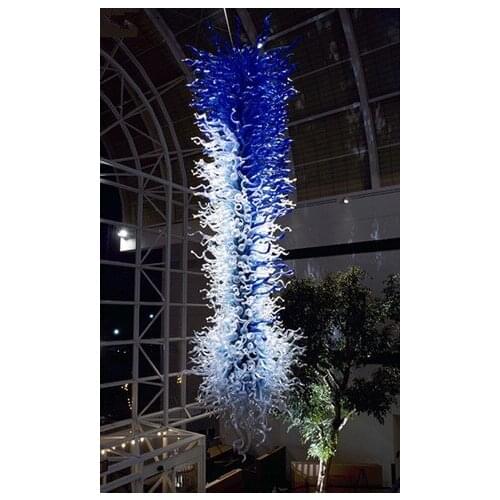 Huge Hotel Lobby Floor Decor Blue LED Europe Style handmade Blown Glass Chandelier Lighting