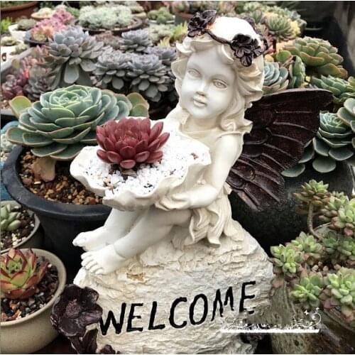 Outdoor Gardening Angel Welcome Sculpture Decoration Resin Flower Pot Crafts Courtyard Park Statue Figurines Villa Furnishing