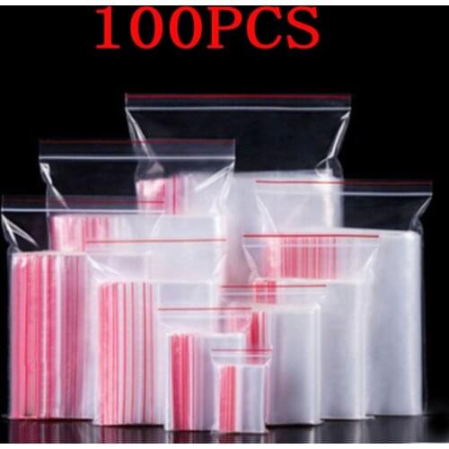 100pcs/pack Resealable Zip Lock Bags Self Seal Clear Plastic Poly Bag Food Storage Package Reclosable Vacuum Fresh Bag Set Tool