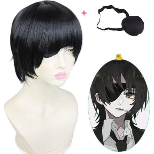 Anime Chainsaw Man Himeno Cosplay Wig Men Women Short Black Wig Pirate Single Eye Patch Heat-resistant Fiber Hair with Wig Cap