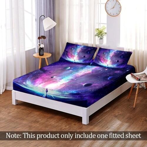 3D Print Elastic Band Bed Sheet Queen King Size Outer Space Galaxy Starry Sky Fitted Sheet Home Bedroom Decor 1pc Customize