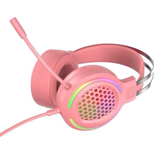 Pink Headphones Gaming Headset With Microphone Professional Gamer 7.1 Surround Sound RGB Light for PC Computer