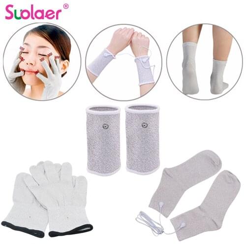Dropshipping Conductive Silver Fiber TENS/EMS Electrode Therapy Gloves+Socks+Wrist Pads Electrotherapy Unit For Phycical Therapy