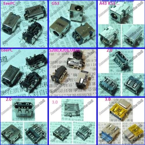 9models DC Power Jack Connector for Asus G53 F200E Q200E S200 E S201E X201E 1215N 1015 B 1201X X43S A42 DC jack+3.0 USB+2.0 USB