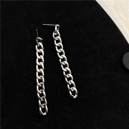 Hiphop Chain Long Tassel Earings for women Rock Silver Color Dangle Drop Earrings Statement Korean Fashion Jewelry Wholesale