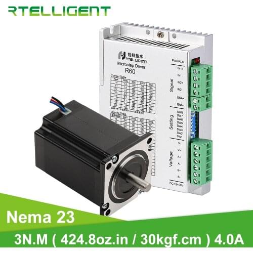 Rtelligent Nema 23 Stepper Motor 3N.M(424.8Oz-in / 30kgf.cm) 57 Motor with Stepper Driver for CNC Kit Engraving Milling Machine