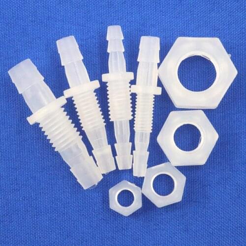 5pcs/lot 3~8mm M6~M10 Threaded Hex Nut PP Pipe Connectors Aquarium Fish Tank Adapter Pagoda Joints Air Pump Hose Connector