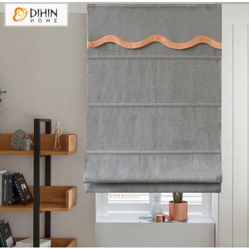 Modern Pure Grey Color With Valance Roman Blinds Customized Roman Shades Window Curtains For Living Room