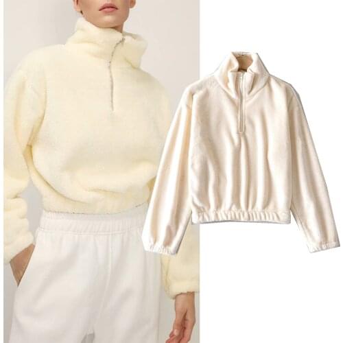 Girls Sweatshirts Za Fashion 2021 Fleece Beige Turtleneck Loose Pullovers Long Sleeve Elegant Women Sweatshirts Chic Tops