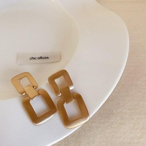 GSOLD Vintage Matte Metal Geometric Square Earrings Simple Temperament Fashion Hollow Drop Earring Women Party Jewelry