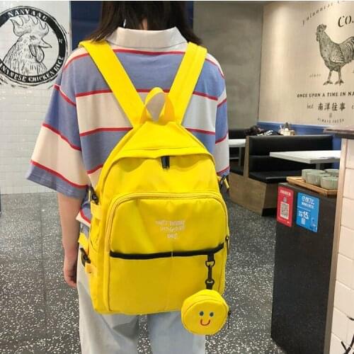 Waterproof Nylon pure Women Backpack Female Large capacity high schoolbag Yellow Vintage girl Shoulder Bags Travel Bag Mochila