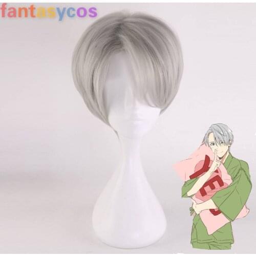 Yuri!!! on Ice Viktor Nikiforov Sliver Wig Victor Nikiforov Cosplay Heat Resistant Synthetic Hair Party Wigs+ Free Wig Cap