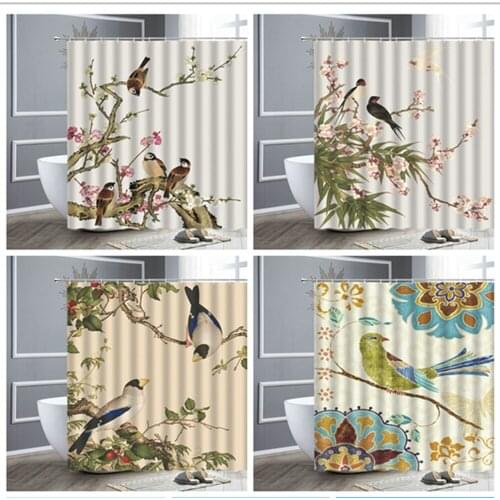 Cartoon Animal Shower Curtain Birds Parrot Flowers Landscape Bathroom Curtains Waterproof Bath Screen Bathtub Accessories