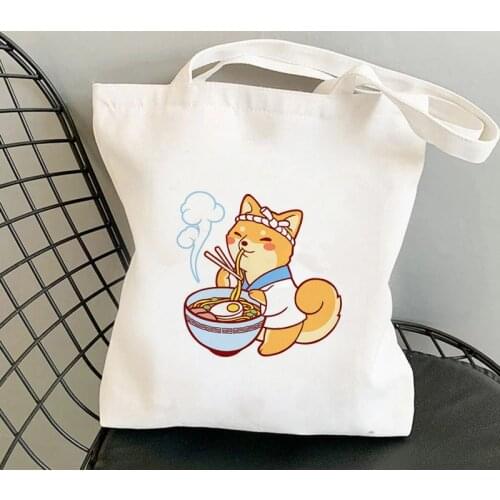 Shopper Ramen Cartoons Shiba Corgi Printed Tote Bag women Harajuku shopper handbag girl Shoulder shopping bag Lady Canvas Bag