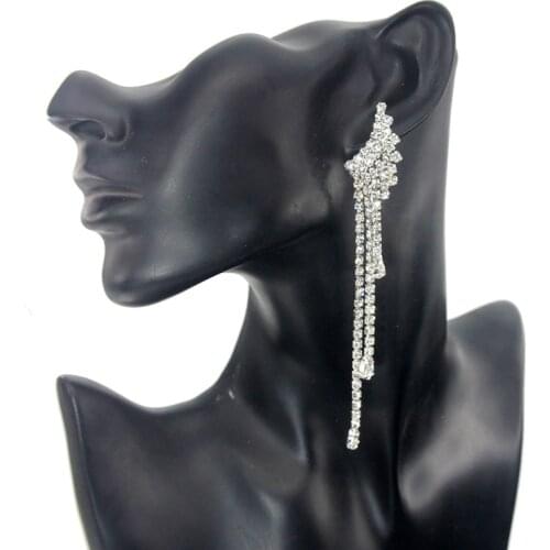 Fashion Long Tassel Full Rhinestone Drop Earrings for Women Bijoux Shiny Water Drop Crystal Dangle Earrings Jewelry Gifts