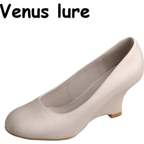 23 Colors)Ivory Wedges Shoes for Women High Heels Round Toe Plain Upper Size 8