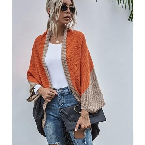 Color Matching Knitted Cardigan WomenS Coat Long-Sleeved Popular Retro All-Match Chic Fashion Coats Leisure Comfy Clothes