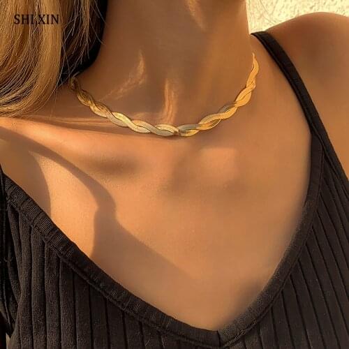 SHIXIN Punk Cross Snake Chain Necklace on Neck Fashion Short Choker Necklace for Women Gold/Silver Color Necklace 2021 Jewelry