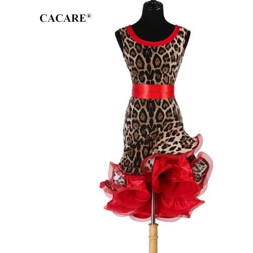 CACARE Latin Salsa Dance Dress for Women Latin Dress Fringe Latin Dance Competition Dresses D0617 Fluffy Hem with Waist Belt