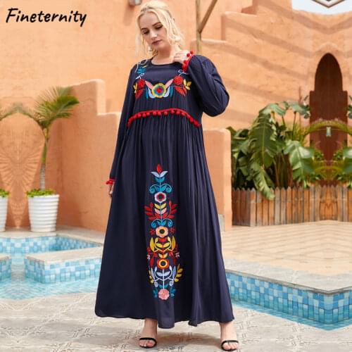 2021Abayas For Women Dubai Turkey Muslim Blue Embroidery Dress Ramadan Eid Mubarak Kaftan Islam Clothing Arab Evening Party Robe