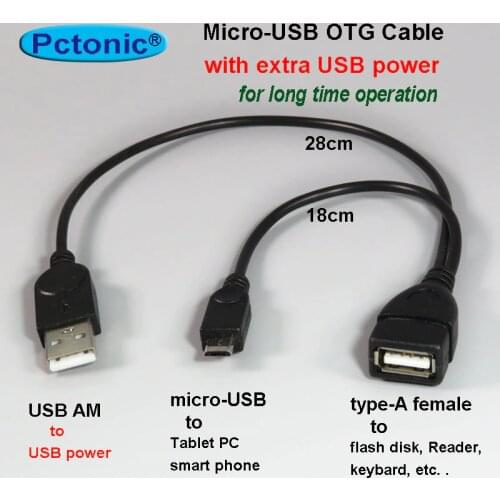 2 in 1 additional power micro-USB OTG Cable with external type-A USB power cable for supply extra USB charging mobile HDD diver