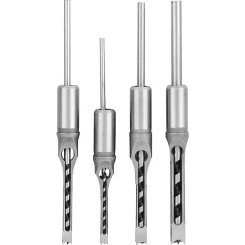 4pcs Square Hole Drill Bits 1/4 5/16 3/8 1/2 Wood Mortising Chisel Set Wood Drilling Hand Tools For Woodworking