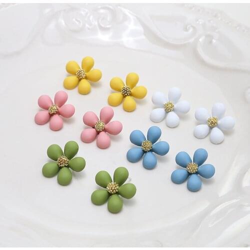 6pcs Spring and summer Sweet flower stud earrings for women alloy spray paint fairy style diy jewelry accessories materials